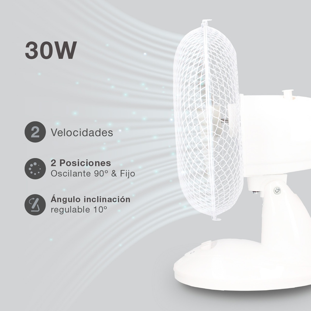 Ventilador sobremesa Lindi Ø28cm 30W Blanco