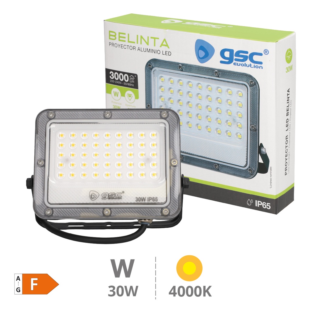 Proyector aluminio LED Belinta 30W 4000K IP65 Negro