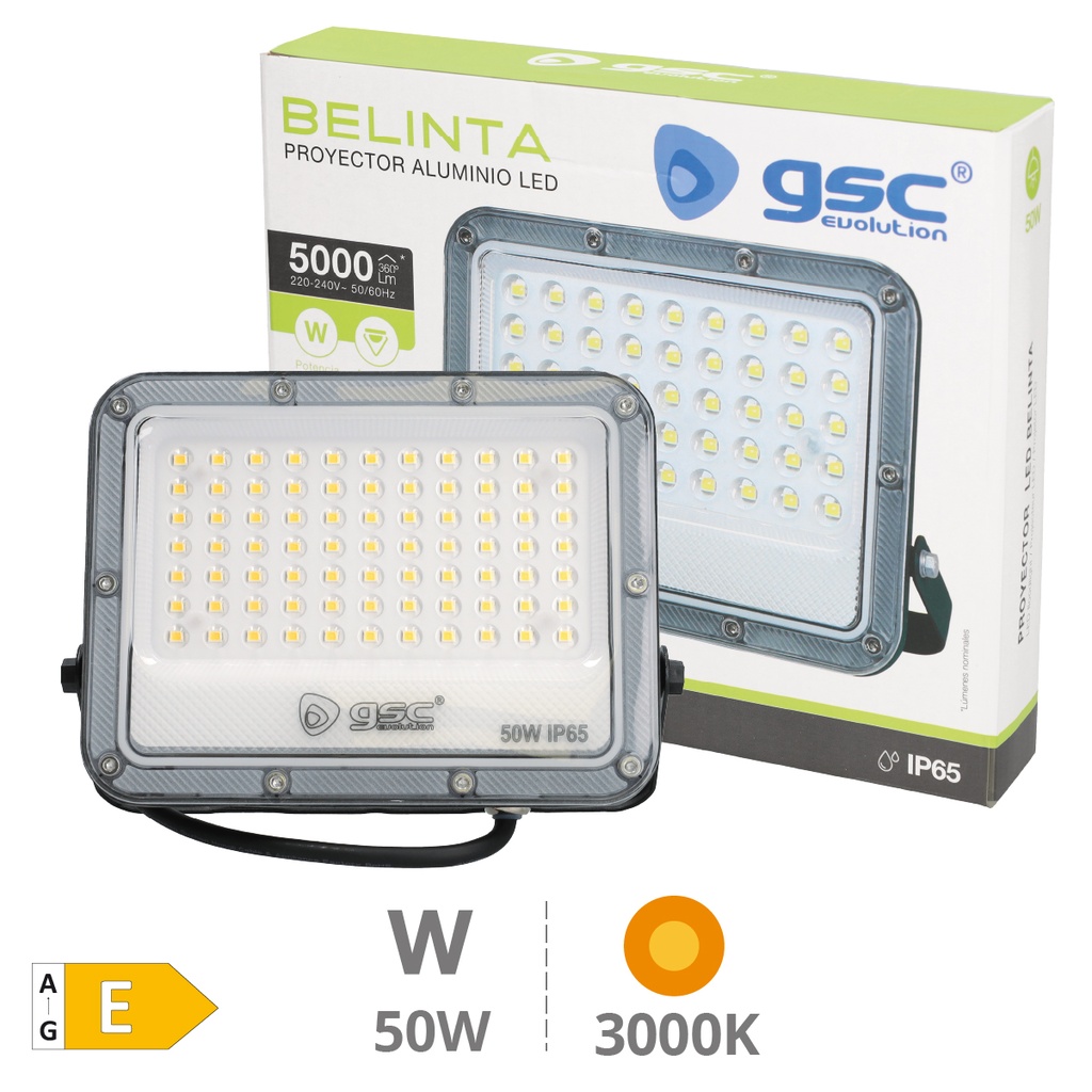 Proyector aluminio LED Belinta 50W 3000K IP65 Negro