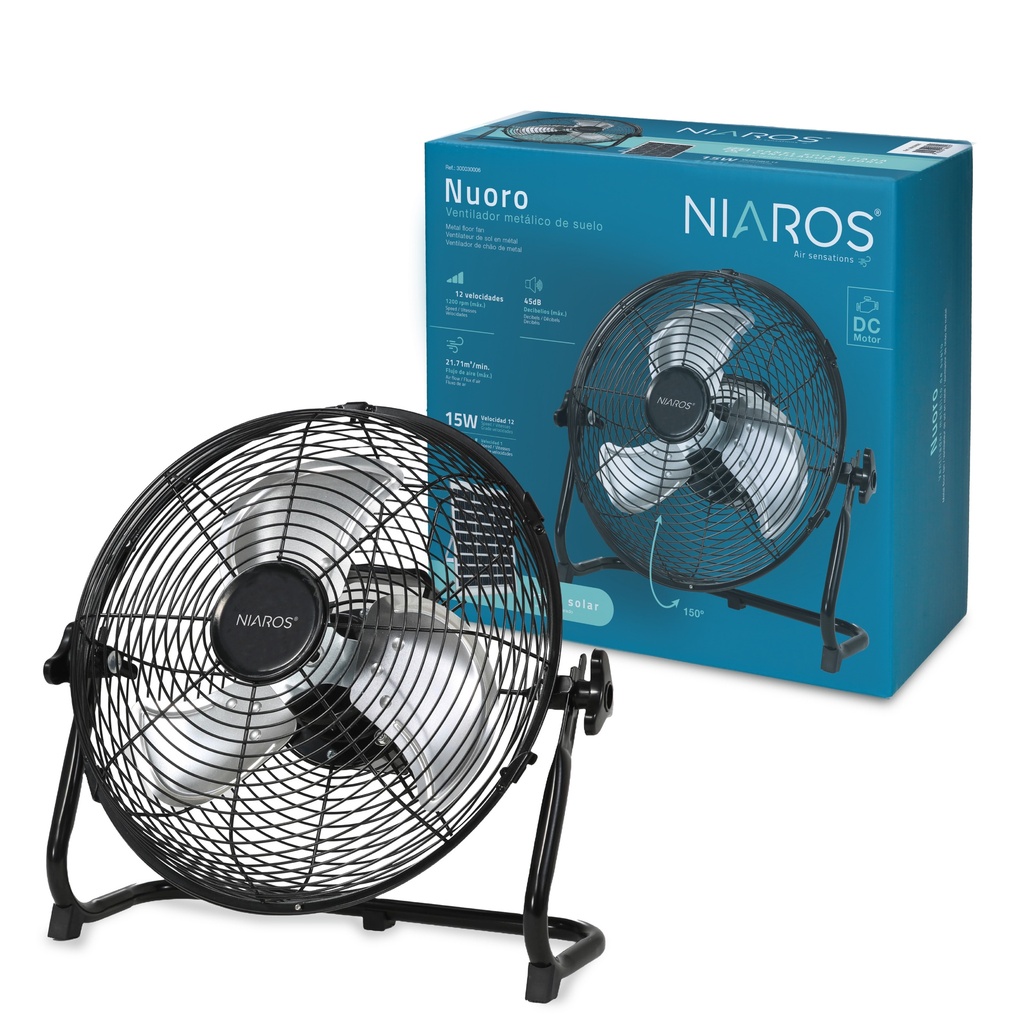 Ventilador portátil metálico de suelo Nuoro Ø40cm 15W Negro