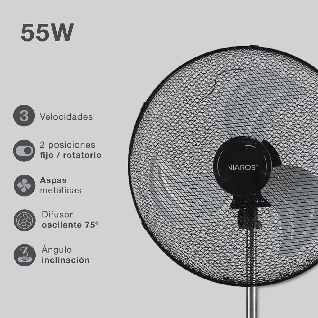 Pack 2 ventiladores metálicos de pie Favara Ø50cm 55W Negro