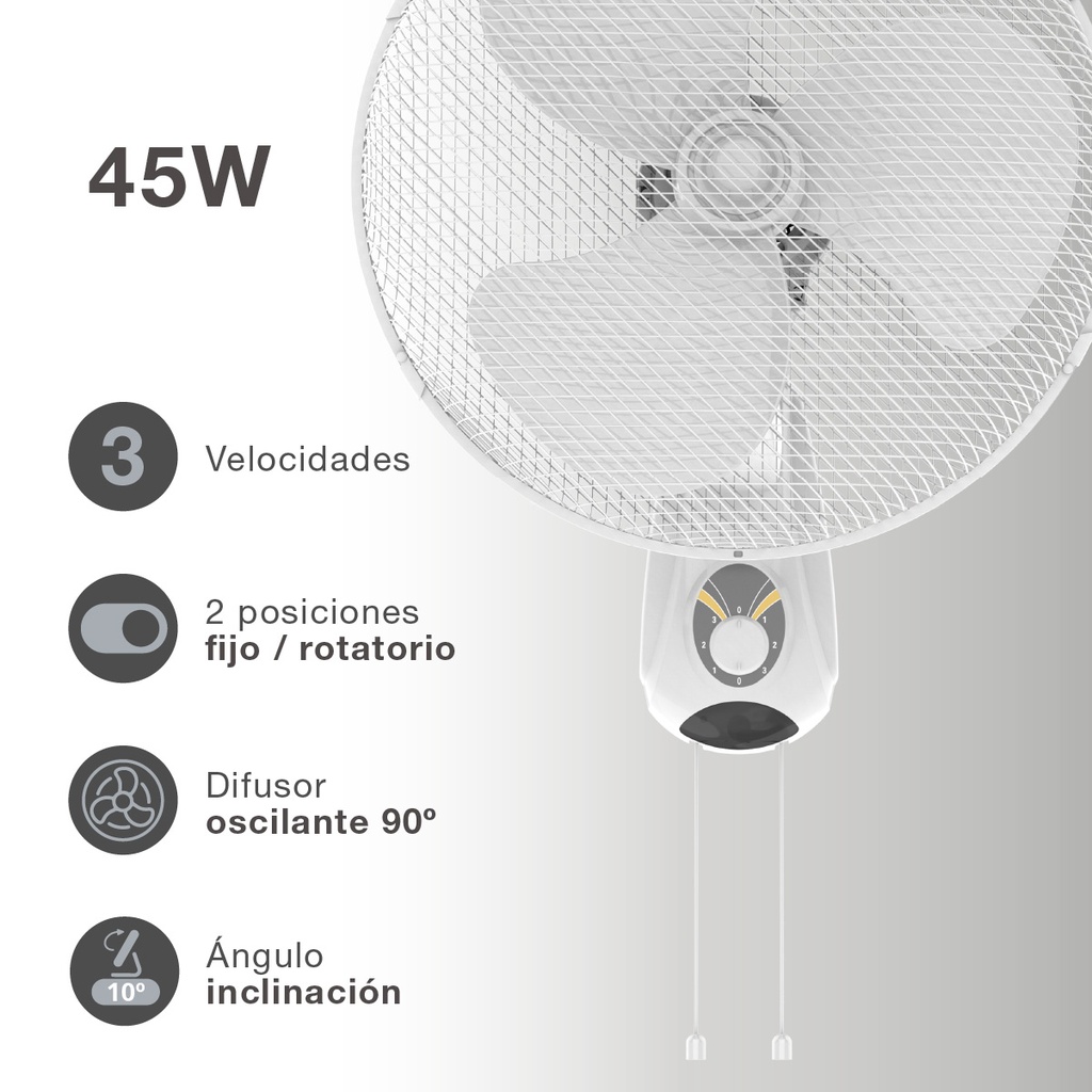 Ventilador de pared Toleni Ø43cm 45W Blanco