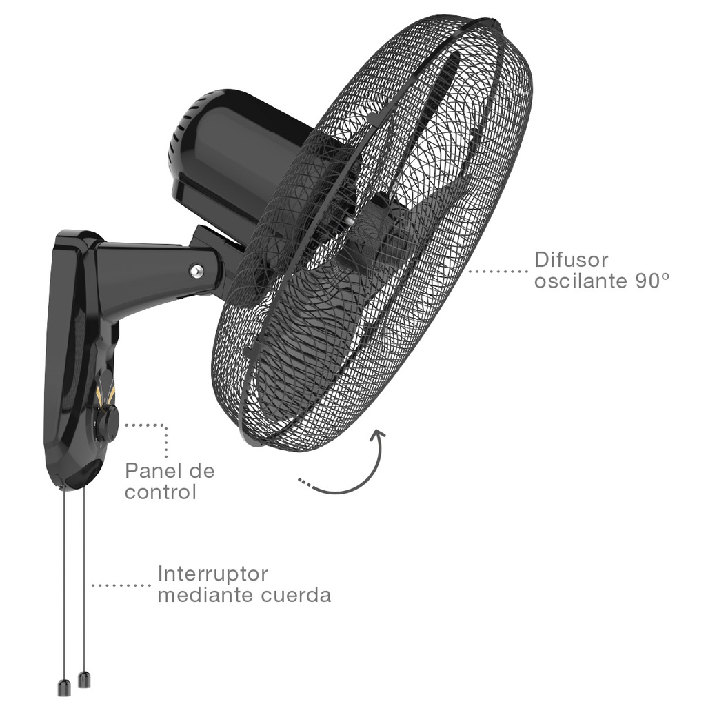 Ventilador de pared Toleni Ø43cm 45W Negro