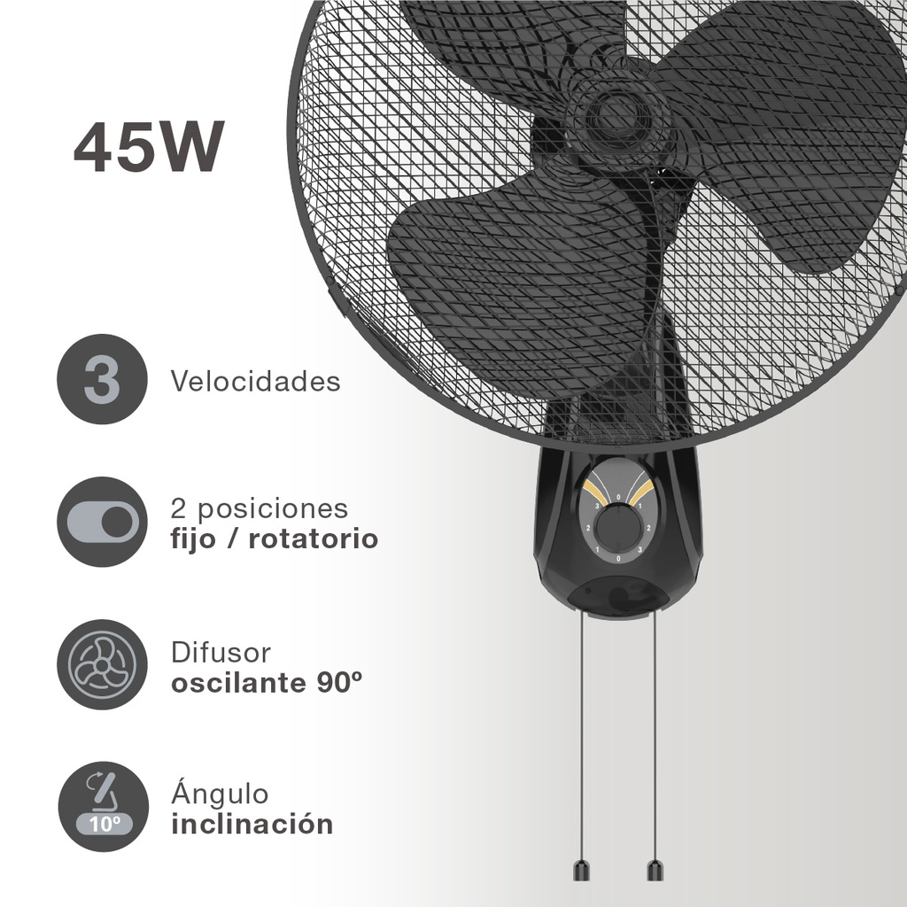 Ventilador de pared Toleni Ø43cm 45W Negro