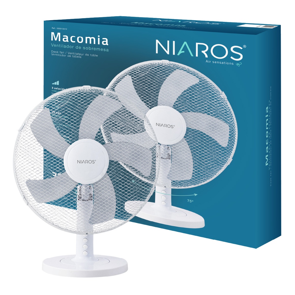 Ventilador sobremesa Macomia Ø31cm 35W Blanco