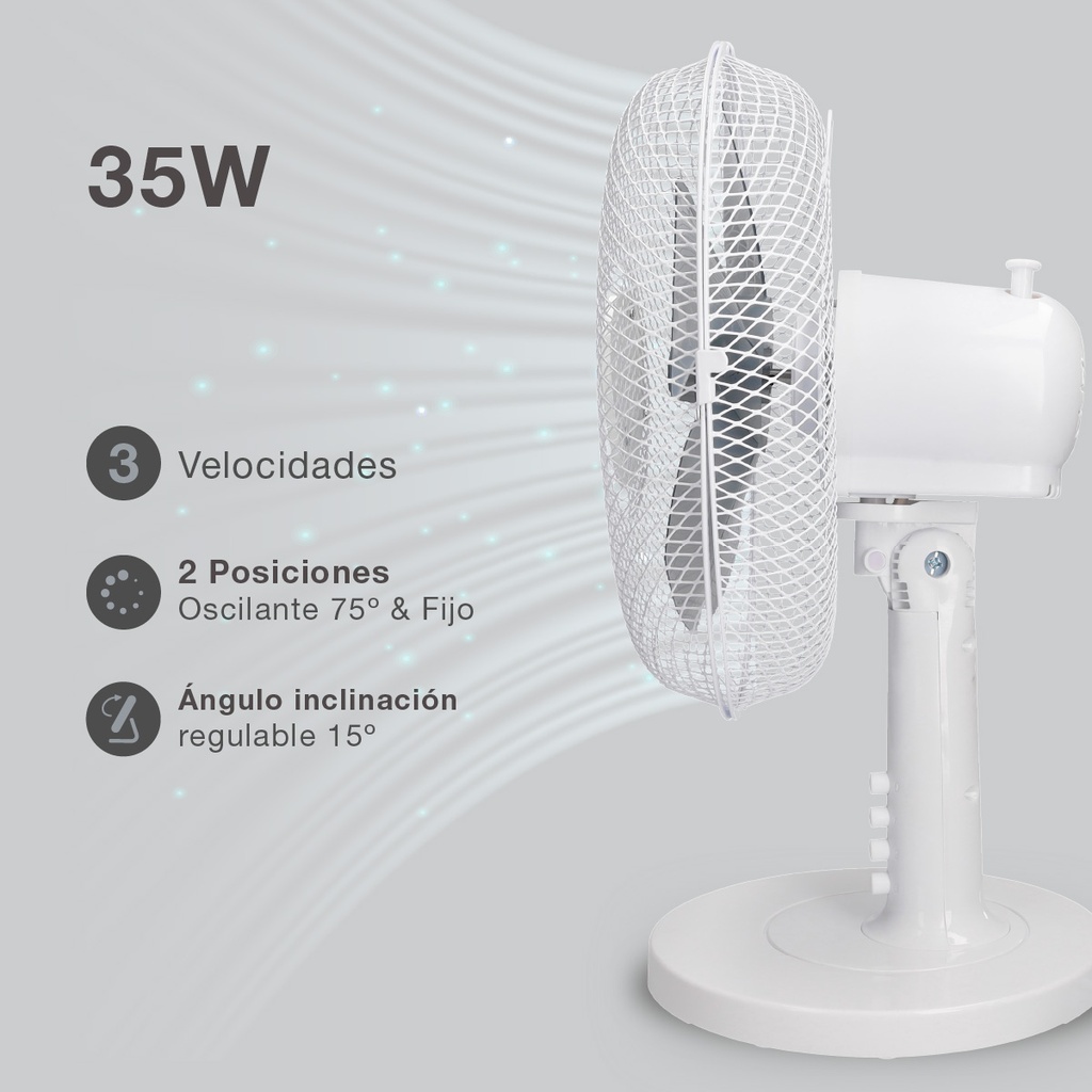 Ventilador sobremesa Macomia Ø31cm 35W Blanco