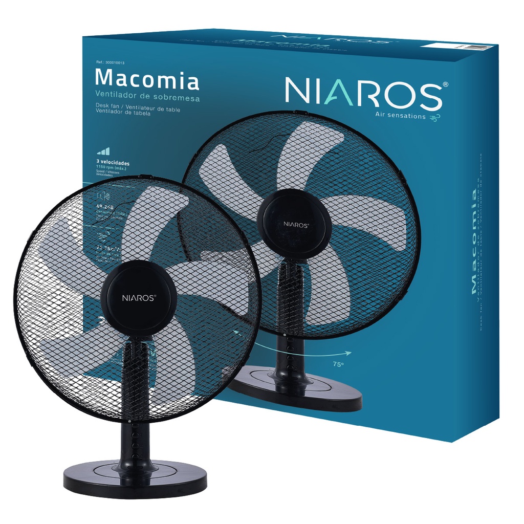 Ventilador sobremesa Macomia Ø31cm 35W Negro