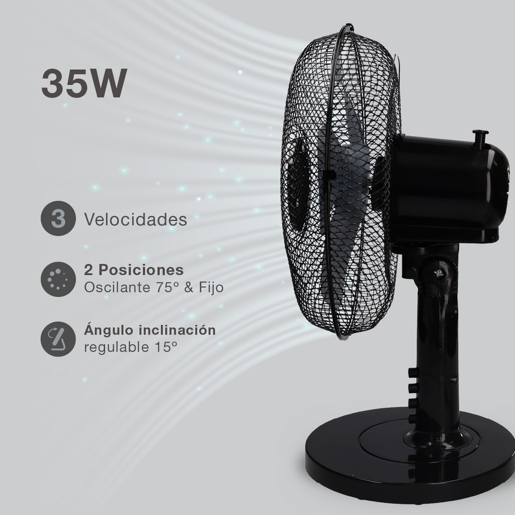 Ventilador sobremesa Macomia Ø31cm 35W Negro