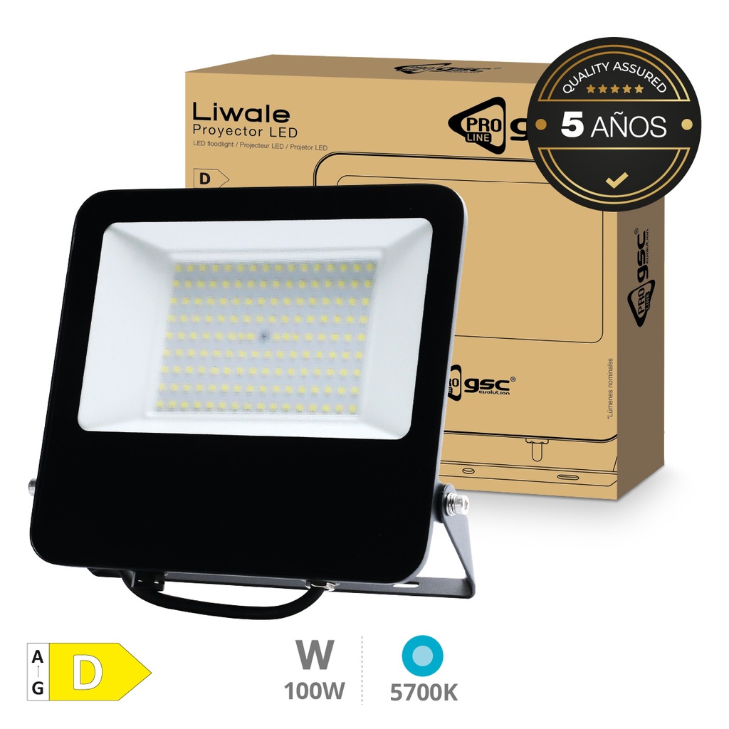 Proyector aluminio LED Serie Liwale 100W 5700K IP65 Negro - Pro Line