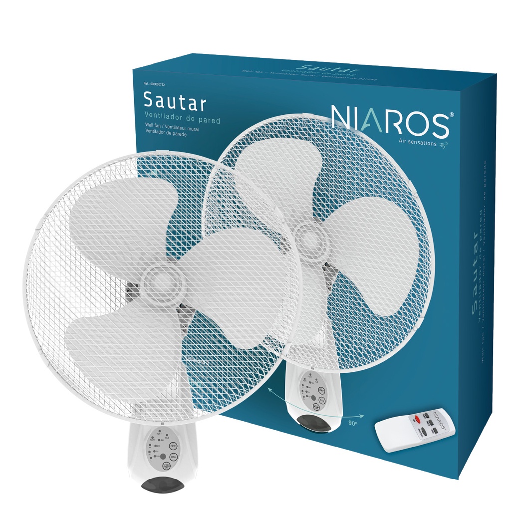 Ventilador de pared Sautar con mando Ø43cm 45W Blanco