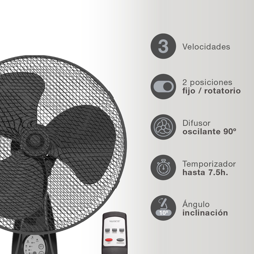 Ventilador de pared Sautar con mando Ø43cm 45W Negro