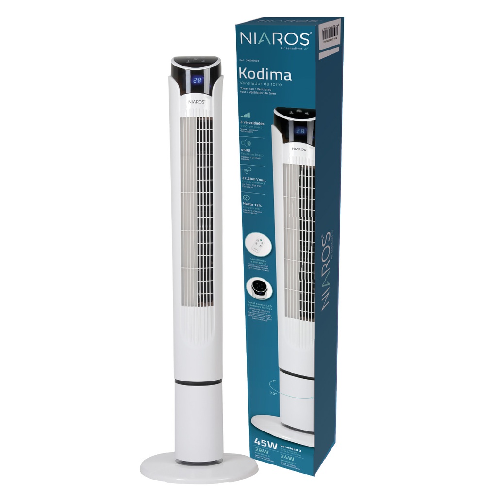 Ventilador de torre Kodima con mando 45W Blanco