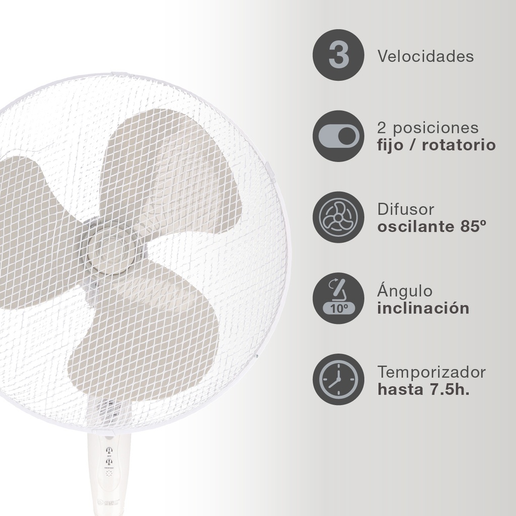 Ventilador de pie Khela con mando Ø43cm 45W Blanco