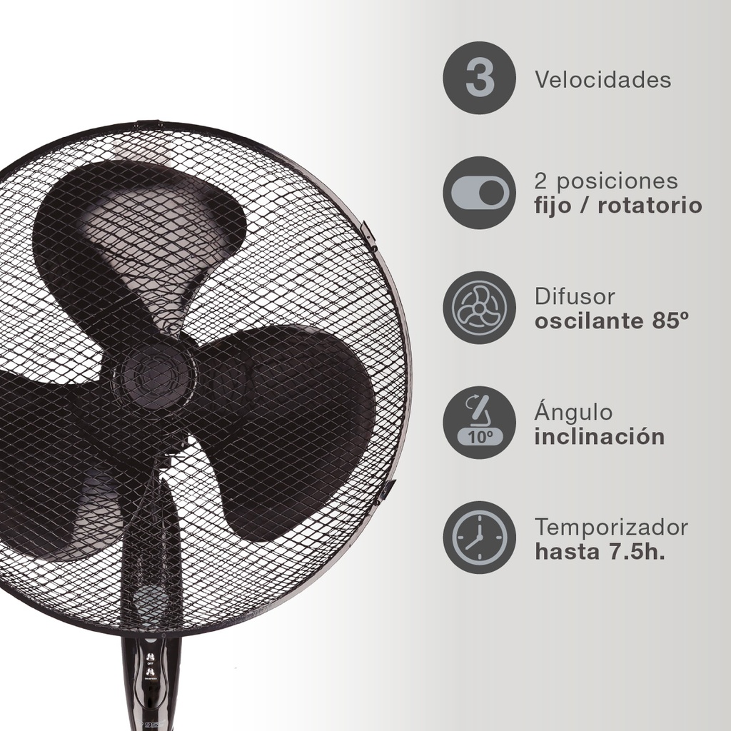 Ventilador de pie Khela con mando Ø43cm 45W Negro