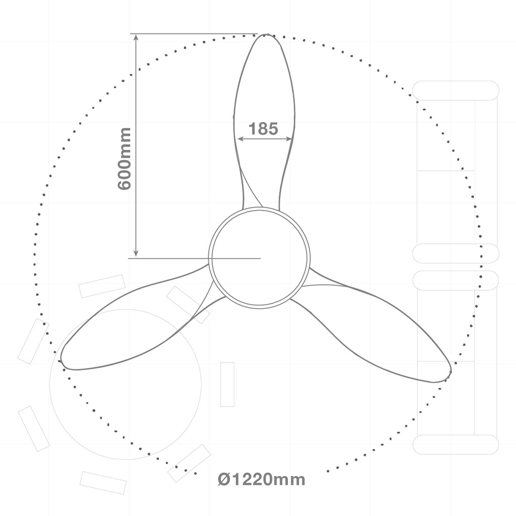 Ventilador techo Biula con luz CCT regulable y mando Ø122 3 aspas DC Blanco