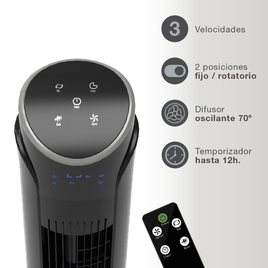 Ventilador de torre Kodima con mando 45W Negro