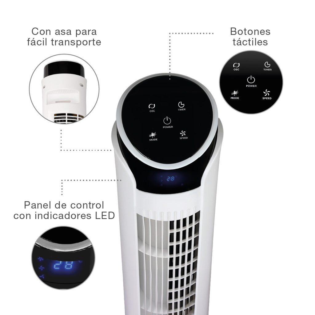 Ventilador de torre Kodima con mando 45W Blanco