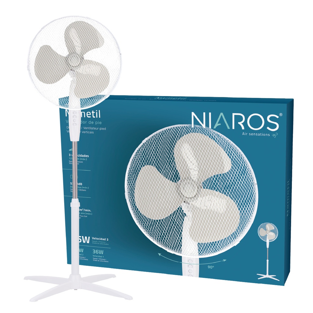 Ventilador de pie Nametil Ø43cm 45W Blanco