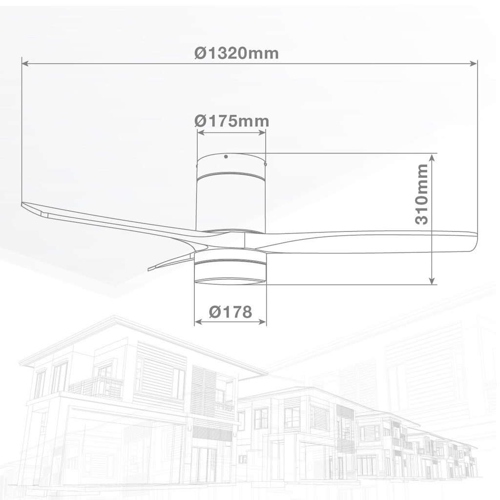 Ventilador techo inteligente Kasama con luz CCT regulable y mando Ø132 3 aspas DC Blanco