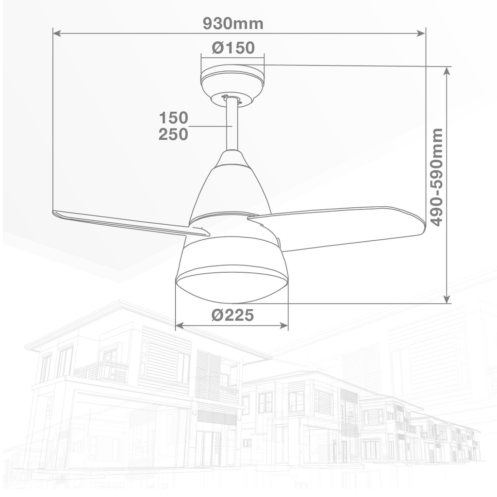 Ventilador techo Kidau con luz CCT regulable y mando Ø93 3 aspas Blanco