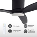 Ventilador techo Kasama con luz CCT regulable y mando Ø132 3 aspas DC Negro