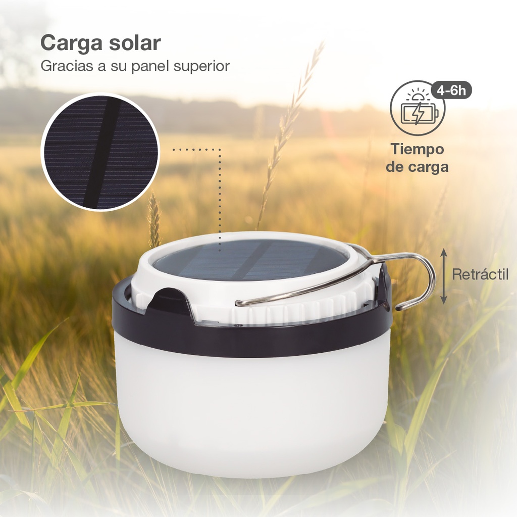 Linterna solar LED camping recargable USB powerbank 300lm