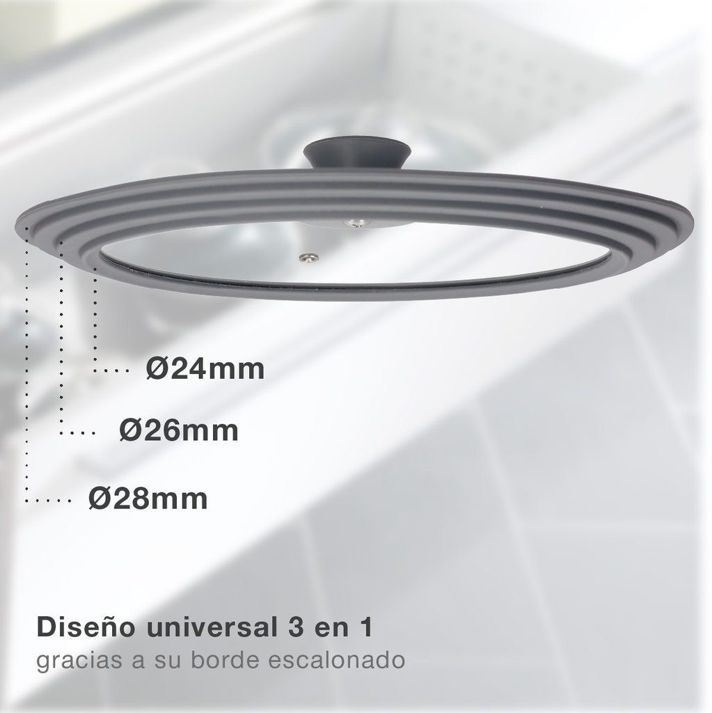 Tapa universal de silicona para ollas y sartenes 24 - 26 - 28 cm