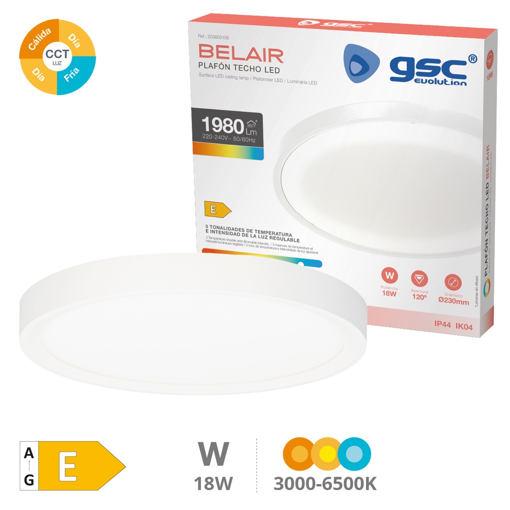 Plafón techo LED Belair 18W 3000-4000-6500K IP44