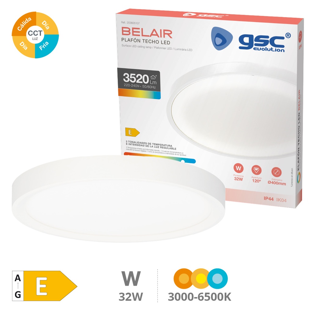 Plafón techo LED Belair 32W 3000-4000-6500K IP44