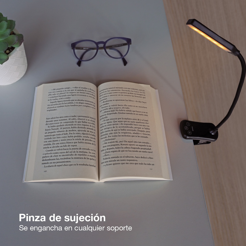 Linterna LED lectura ajustable y pinza sujeción