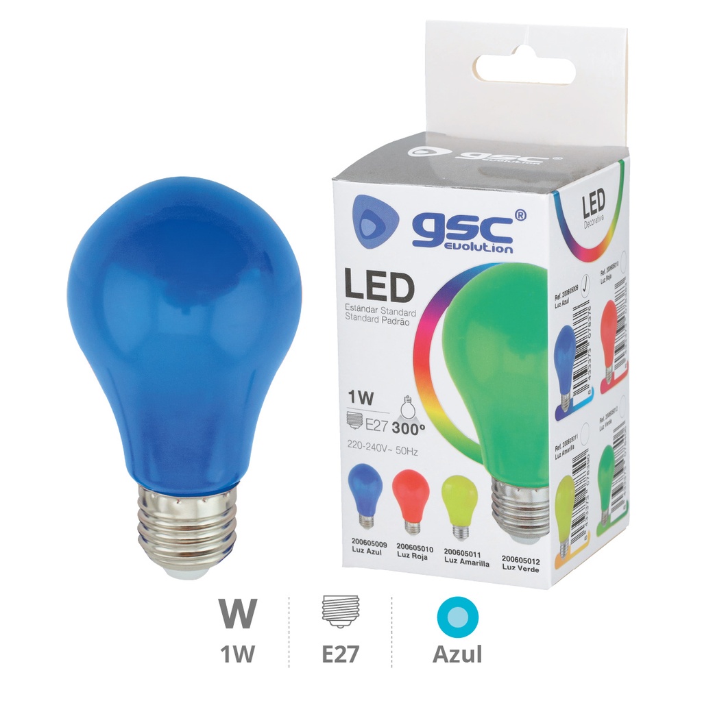 Bombilla LED estándar 1W E27 Azul