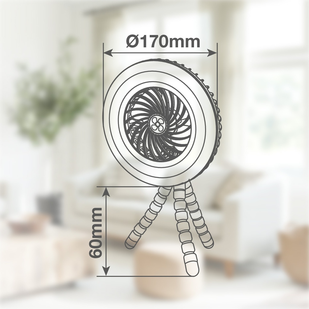 Mini ventilador solar Tanami con luz y trípode flexible