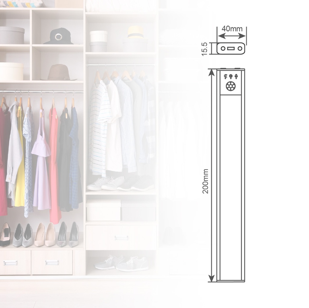 Luz de armario LED Tibuka con sensor movimiento y crepuscular 0.8W 3000 - 4000 - 6500K