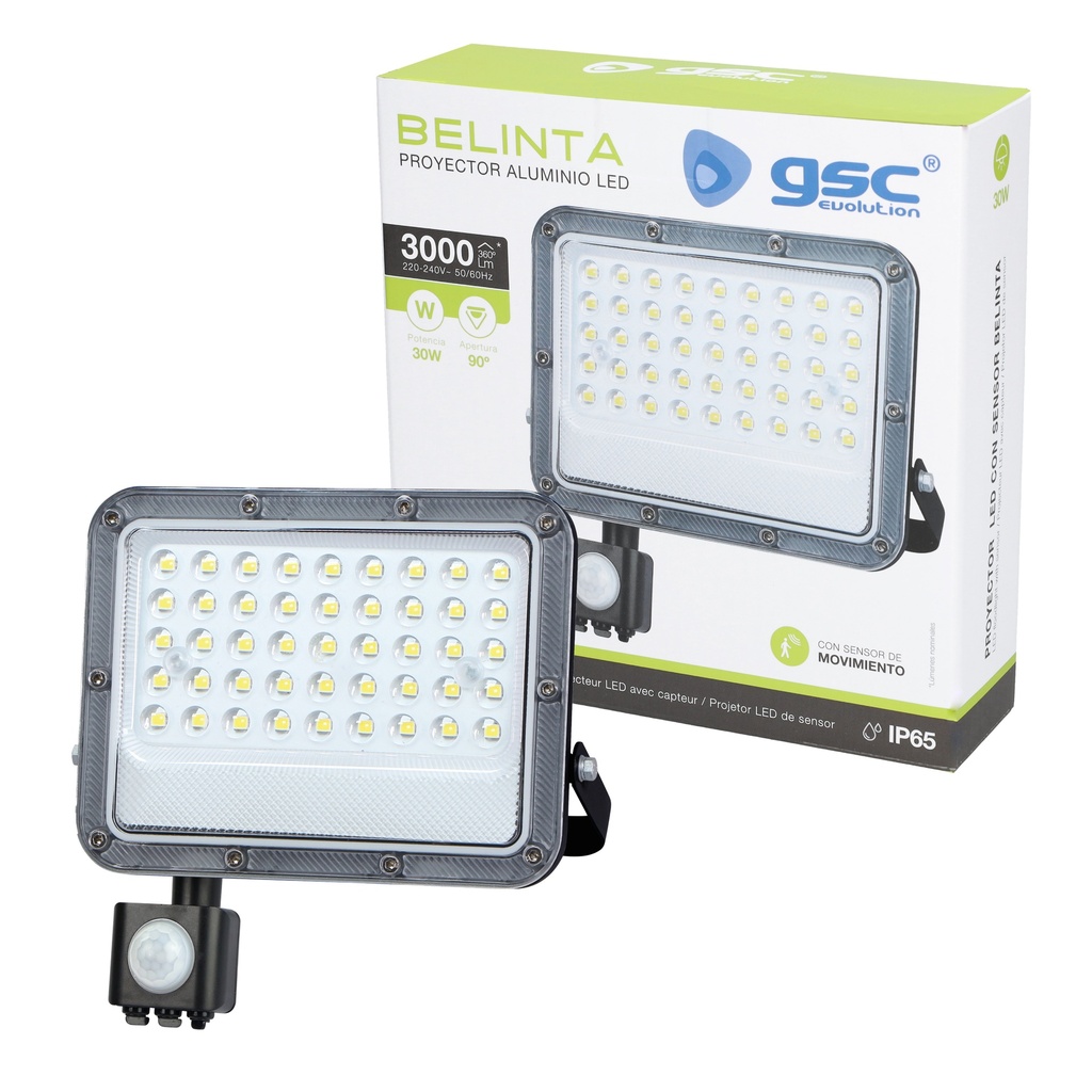 Proyector aluminio LED Belinta con sensor 30W 4000K IP65 Negro