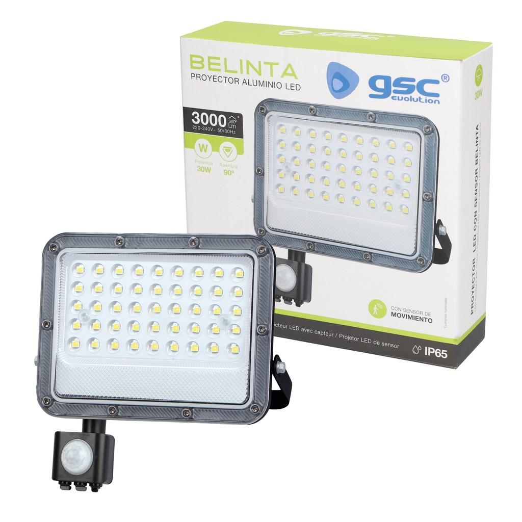 Proyector aluminio LED Belinta con sensor 30W 6500K IP65 Negro