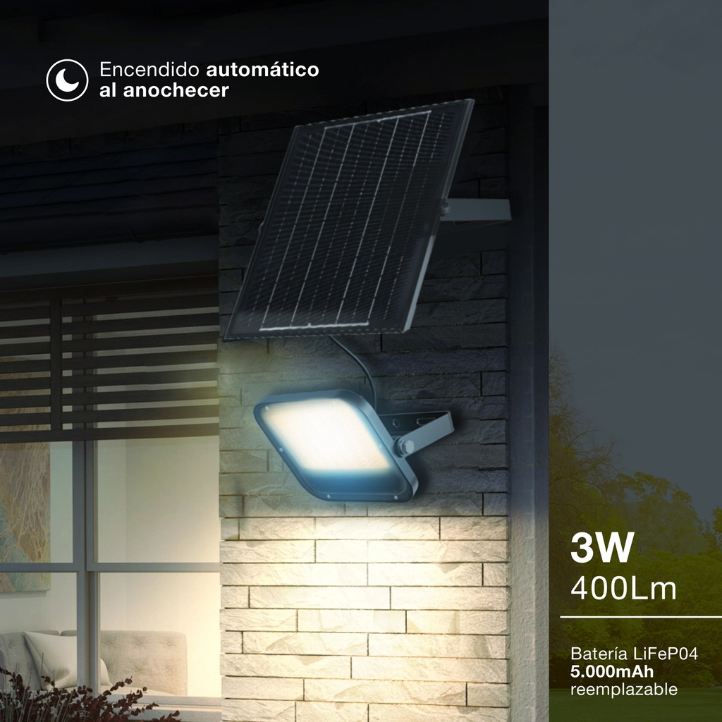 Proyector solar LED Miloha 3W 6500K IP65 Negro