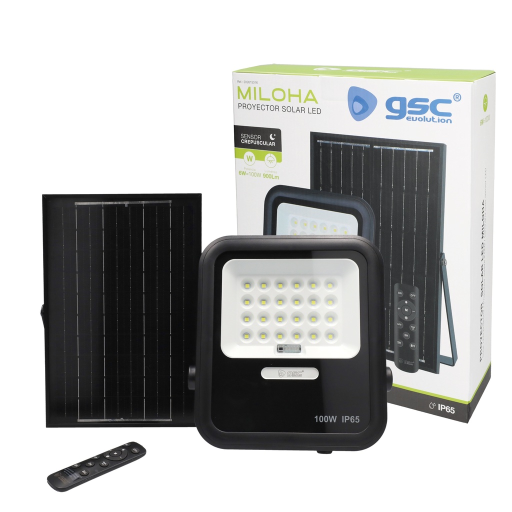 Proyector solar LED Miloha 6W 6500K IP65 Negro