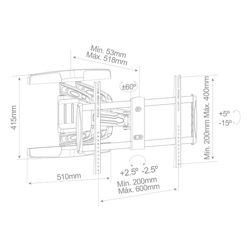 Soporte PRO de TV con brazo 37" - 80" doble Aluminio