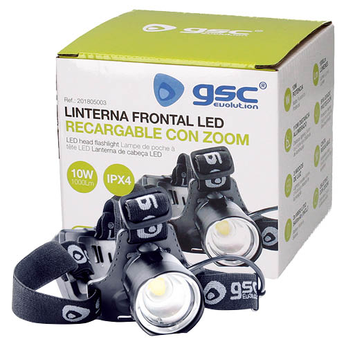 Linterna de cabeza LED con zoom recargable USB 1000lm