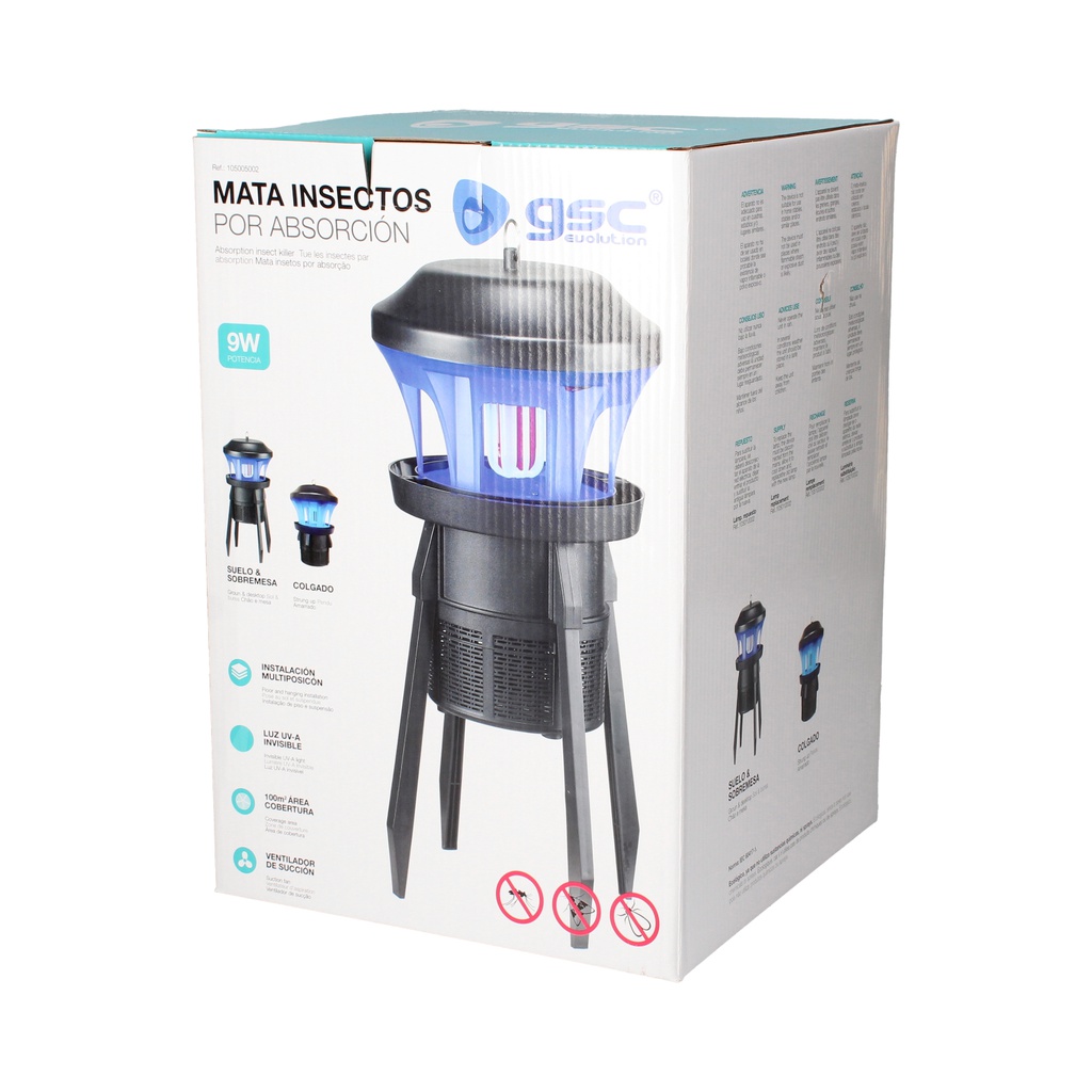 Mata insectos por absorción con ventilador 9W