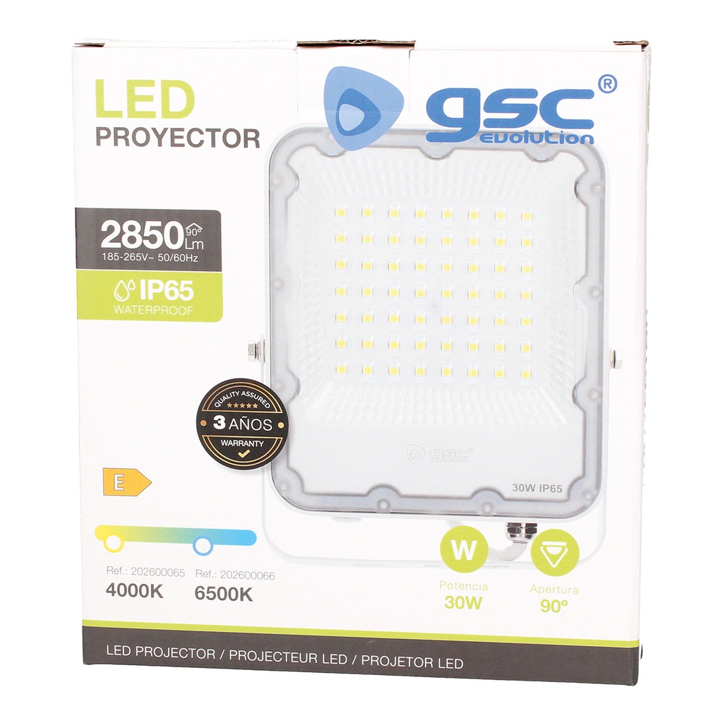 Proyector aluminio LED 30W 6500K IP65 Blanco