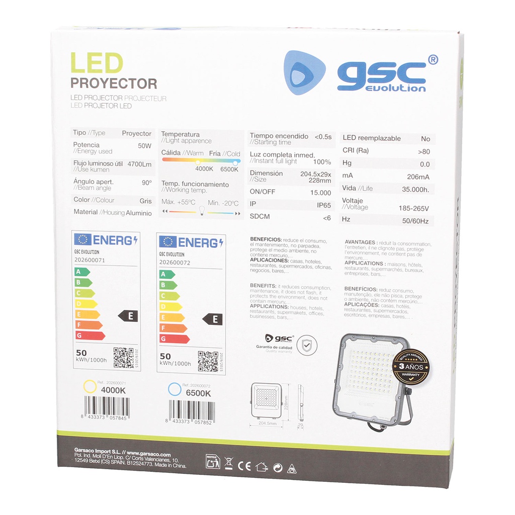 Proyector aluminio LED 50W 4000K IP65 Gris