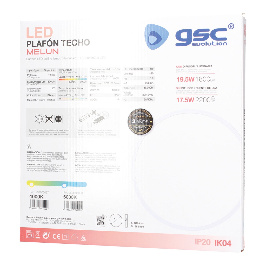 Plafón techo LED Melun 19,5W 6500K