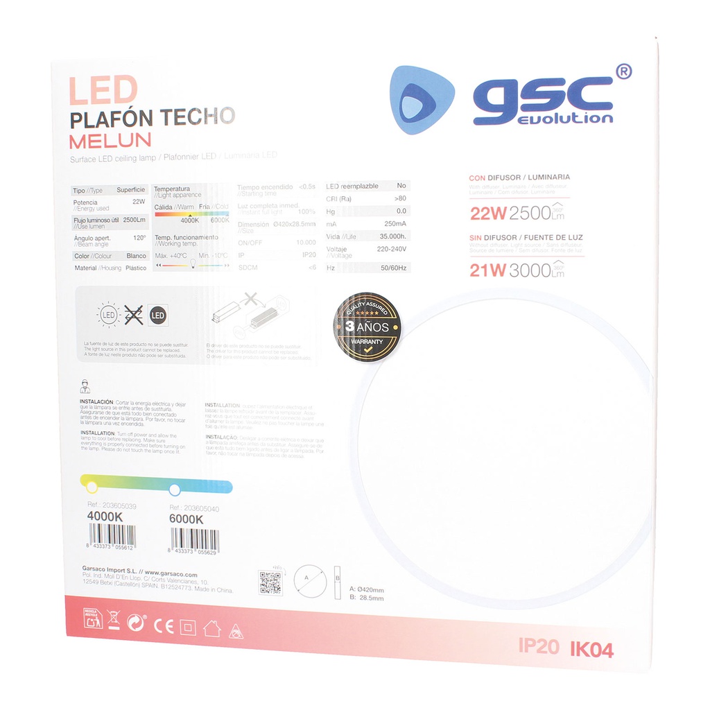 Plafón techo LED Melun 22W 6500K