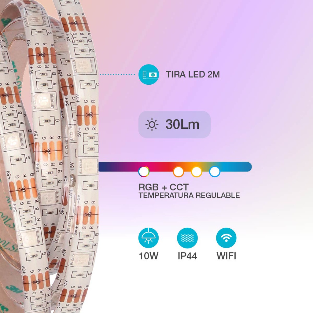 Kit 2M Tira de LED inteligente por bluetooth 5W/M RGB IP44