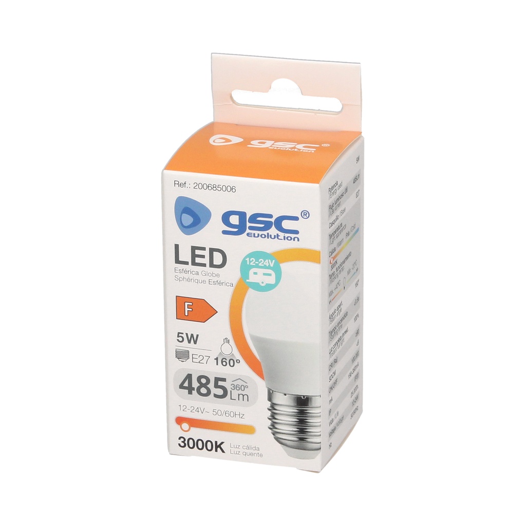 Lámpara LED esférica 5W E27 3000K 12 - 24V