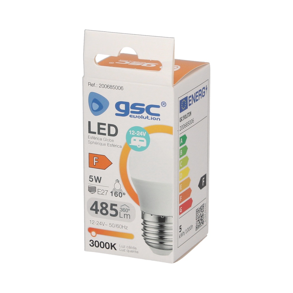 Lámpara LED esférica 5W E27 3000K 12 - 24V