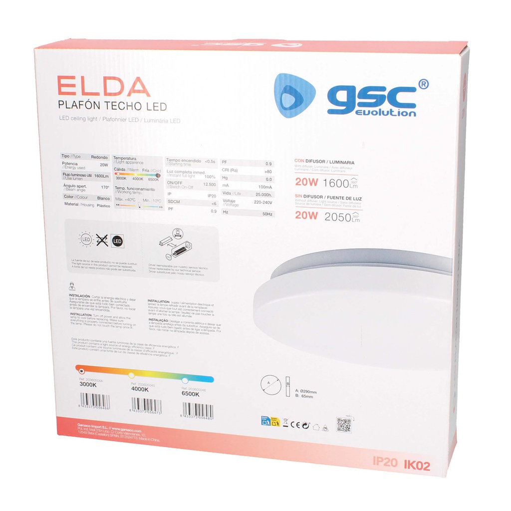 Plafón techo LED Elda 20W 3000K