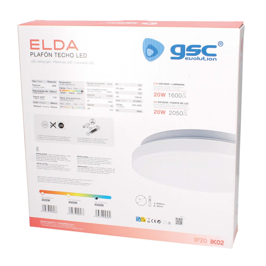 Plafón techo LED Elda 20W 6500K