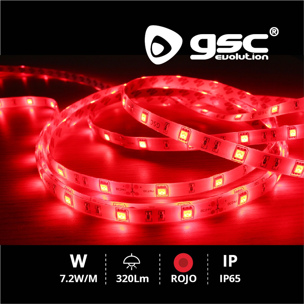 Rollo 5M LED SMD5050 (7.2W) Rojo IP65 24V